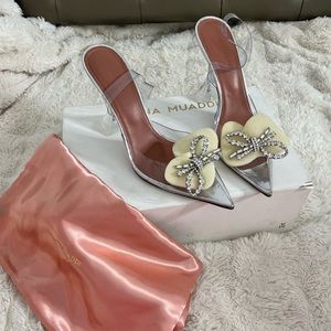 SOLD Authentic Amina Muaddi Rosie Glass PVC sling backs